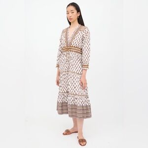 Veronica Beard Alessandra Tiered Floral White Cotton Midi Dress Size 10